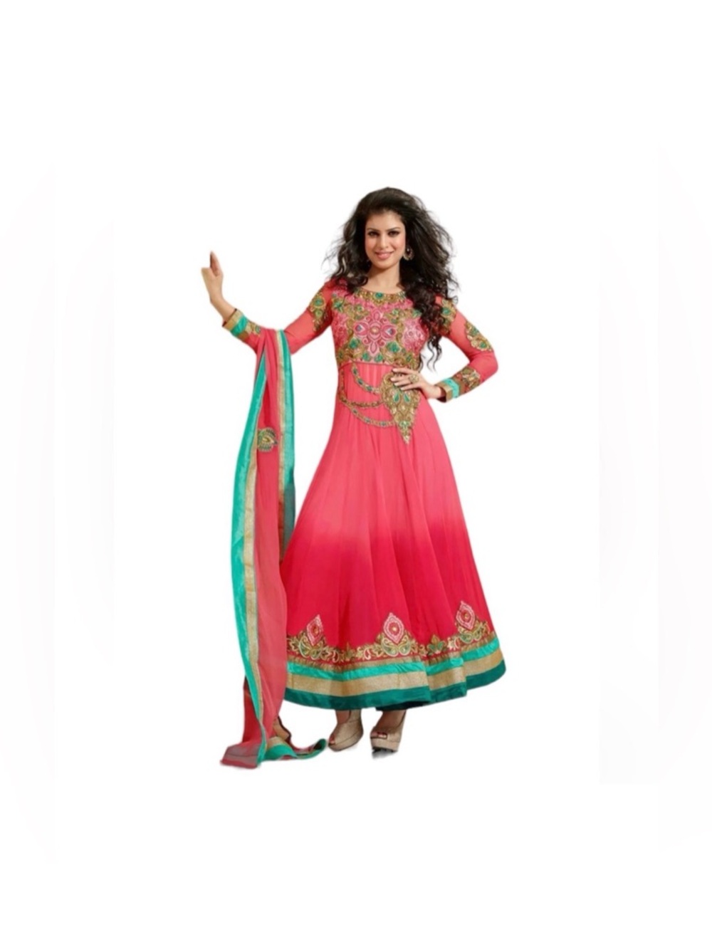 Pink Kurta Georgette Embroidered Long Dress